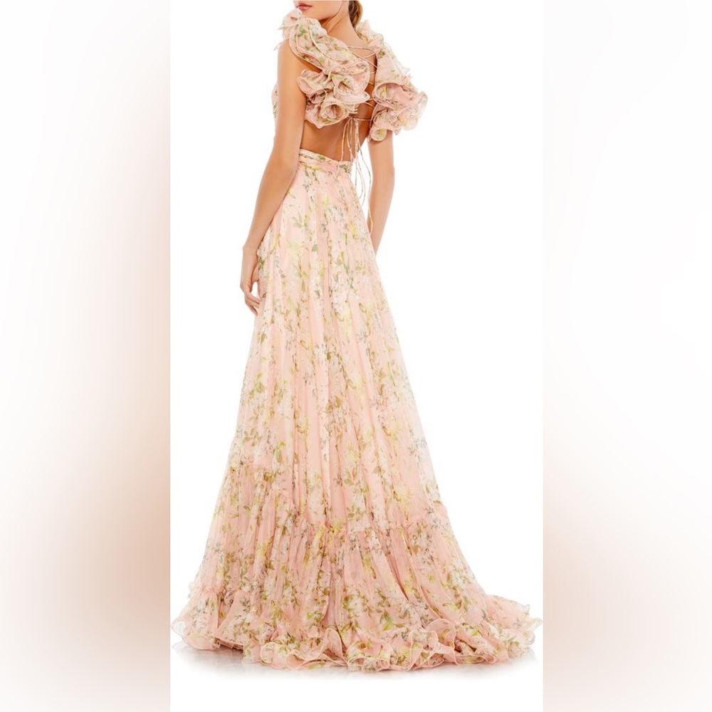 Mac Duggal Floral Chiffon Cutout Ballgown - Pink Multi